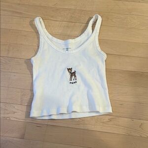 White brandy Tank Top with Deer Embroidery